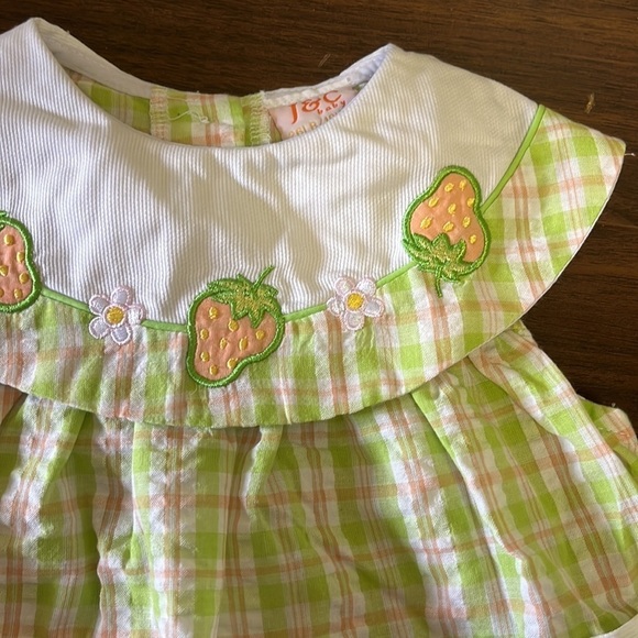 NEW Vintage Seersucker Orange Green Strawberry Plaid Collared Dress Cottagecore - Picture 3 of 6